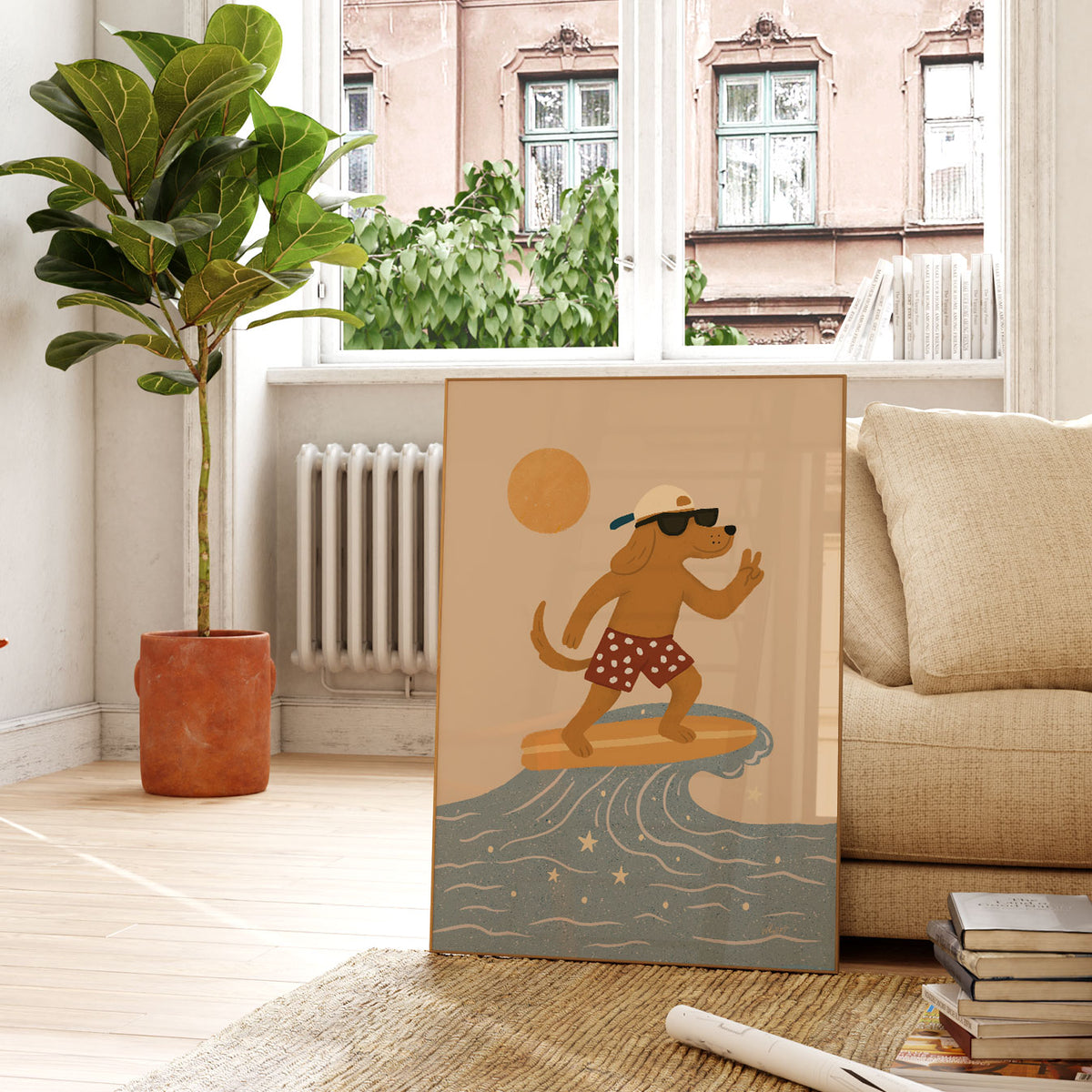 Surfer Dog Wave Poster