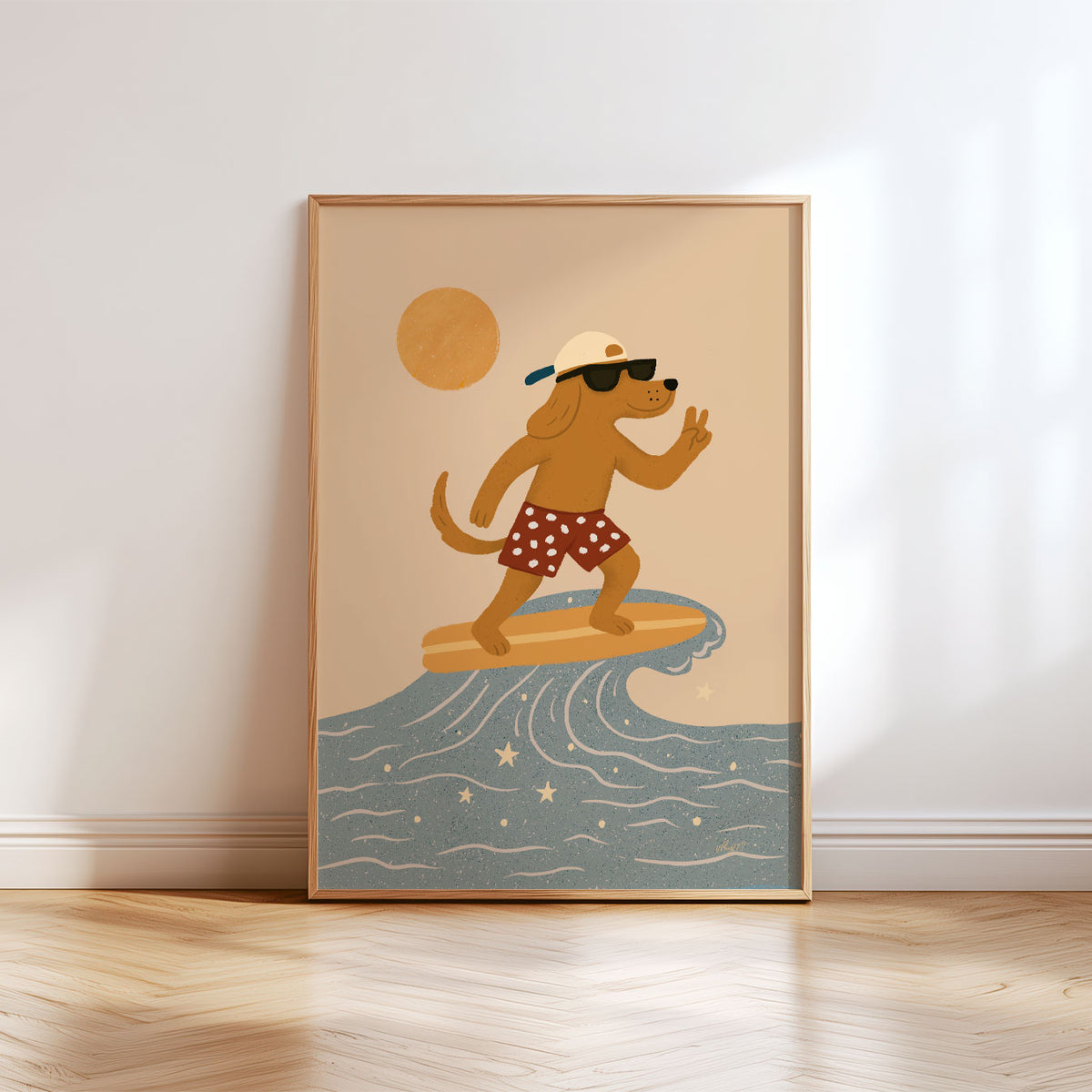 Surfer Dog Wave Poster