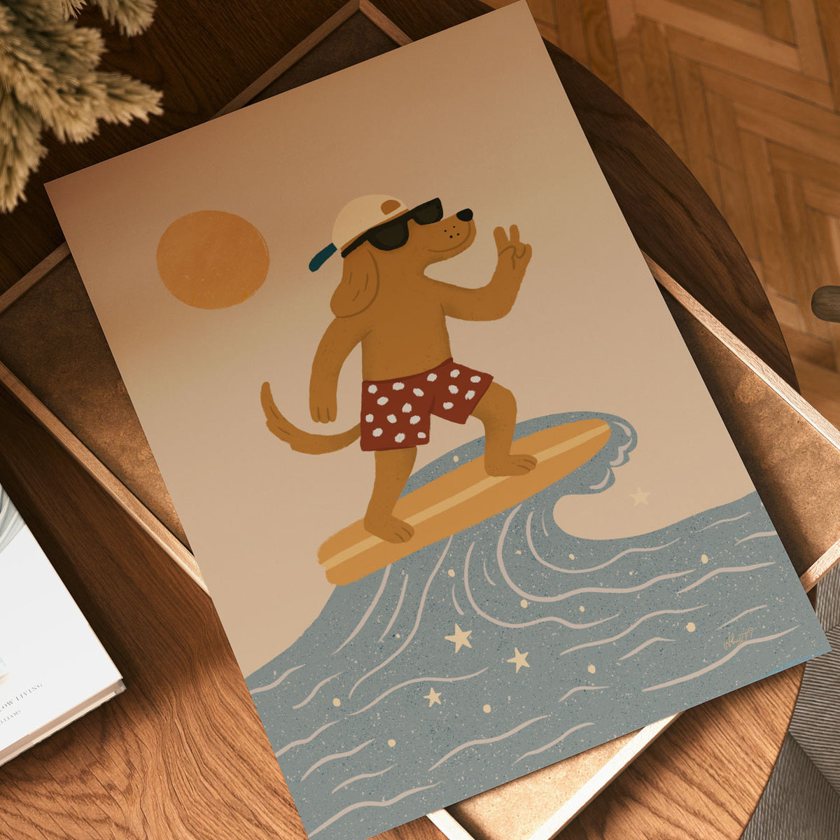 Surfer Dog Wave Poster