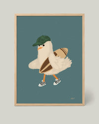 Möwe mit Surfbrett Poster