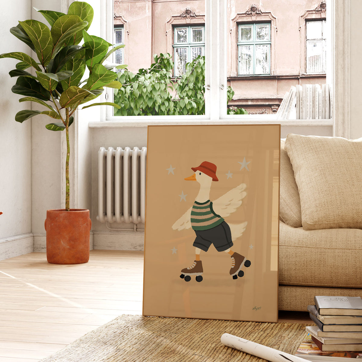 Roller Skating Goose Sand Poster