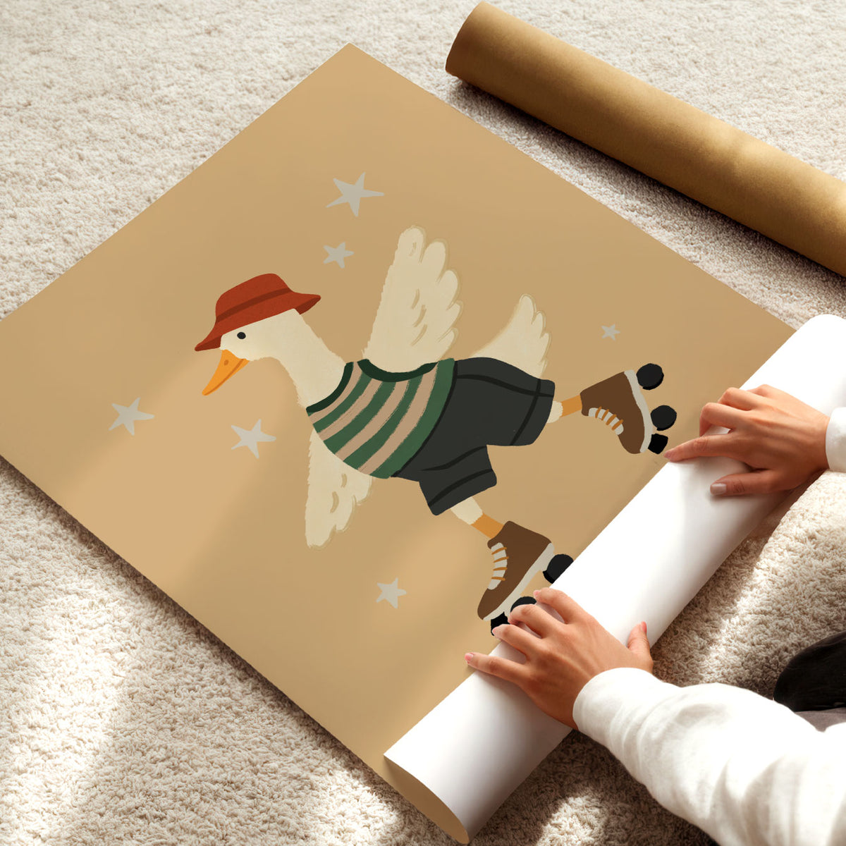 Roller Skating Goose Sand Poster