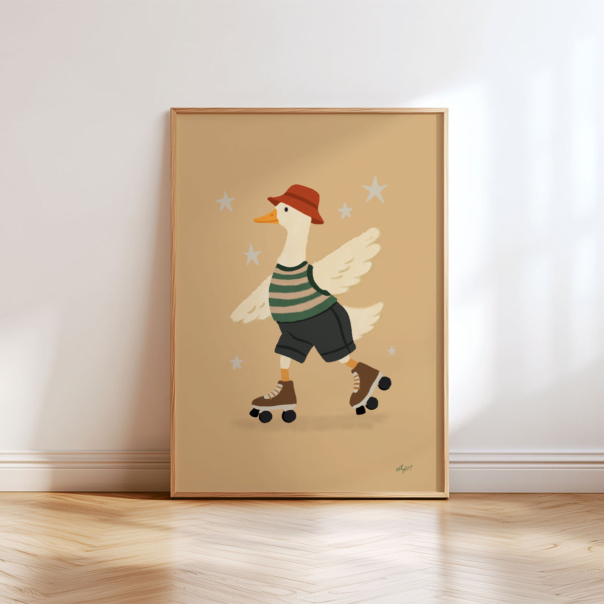 Roller Skating Goose Sand Poster