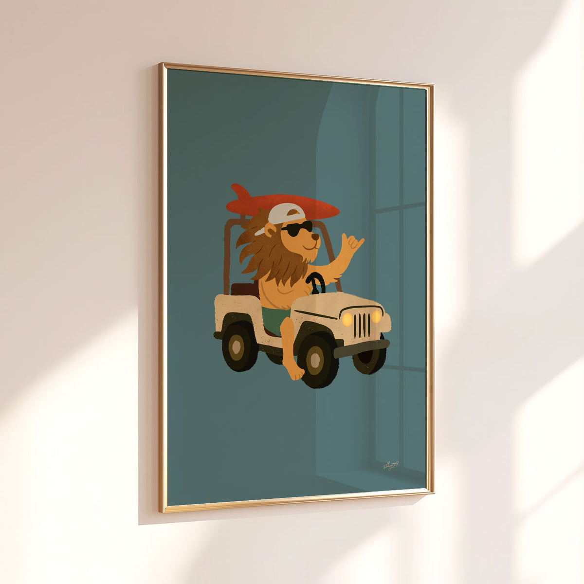 Lion Jeep Green Poster