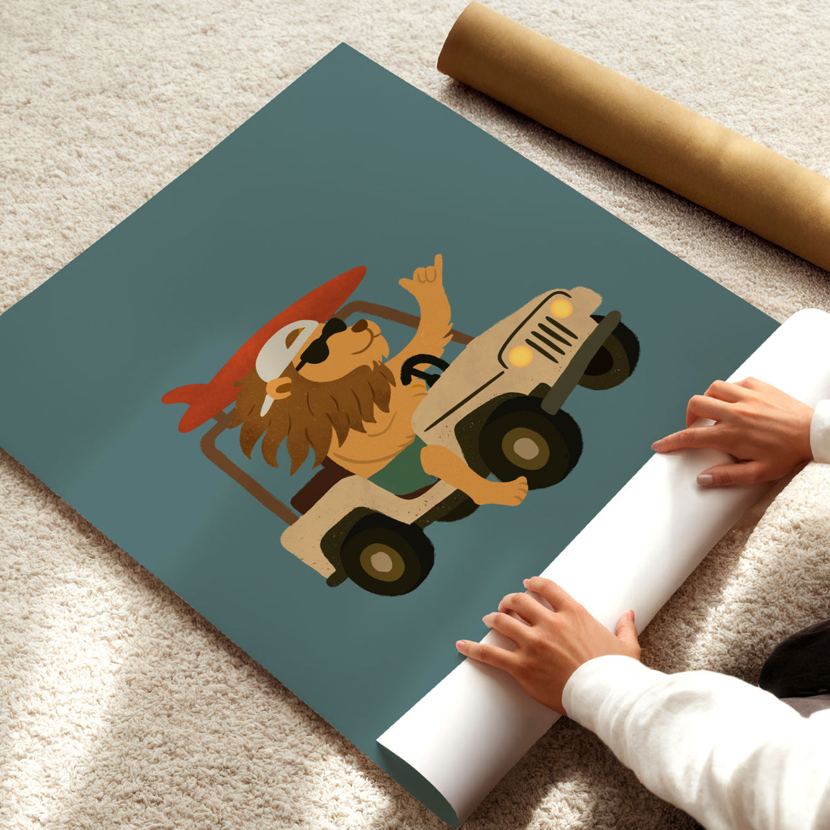 Lion Jeep Green Poster