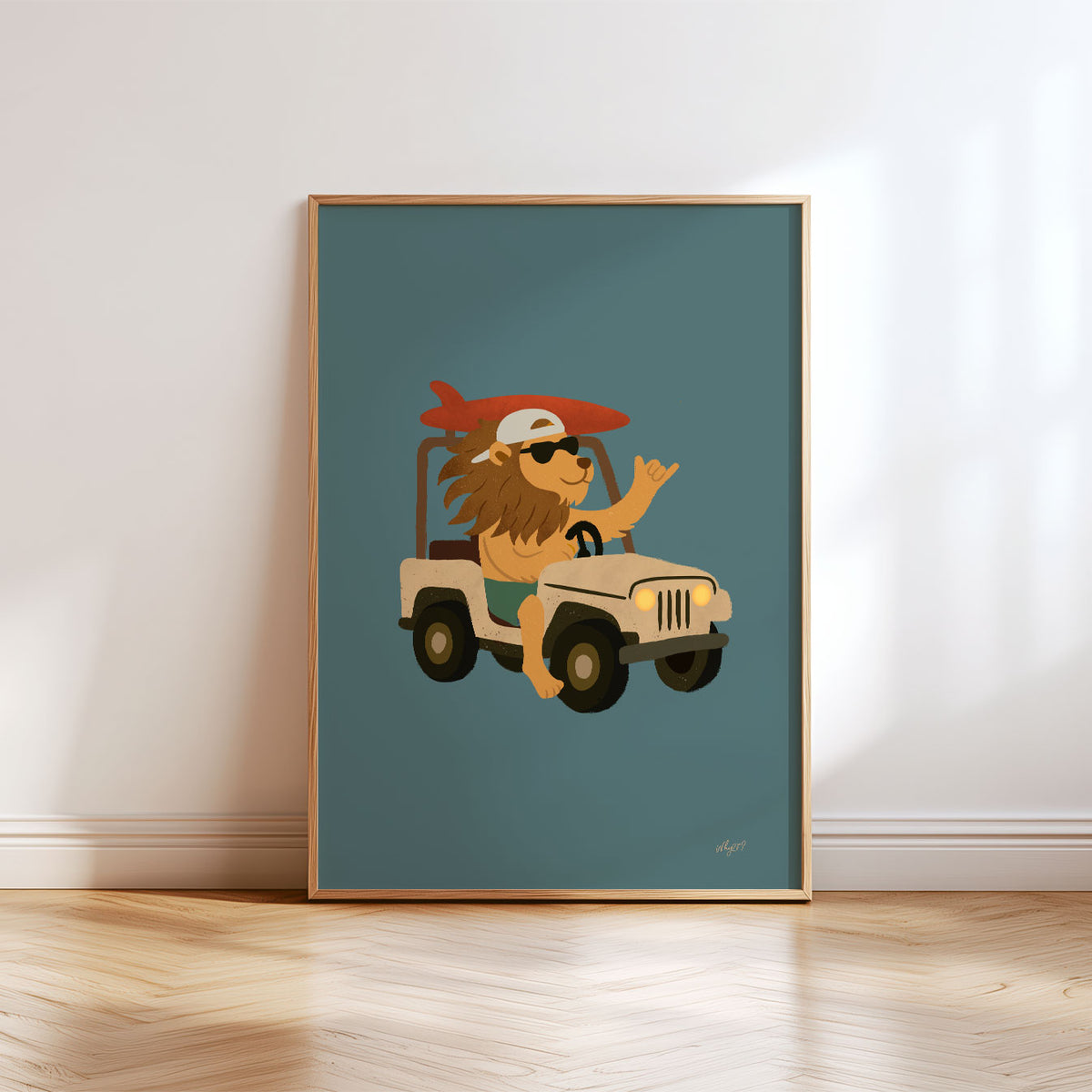 Lion Jeep Green Poster
