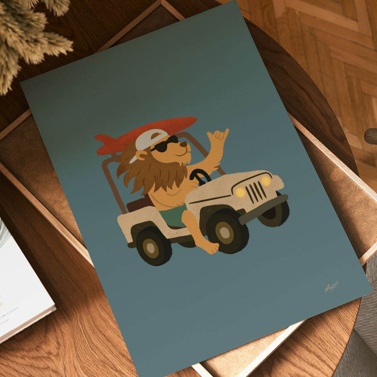 Lion Jeep Green Poster