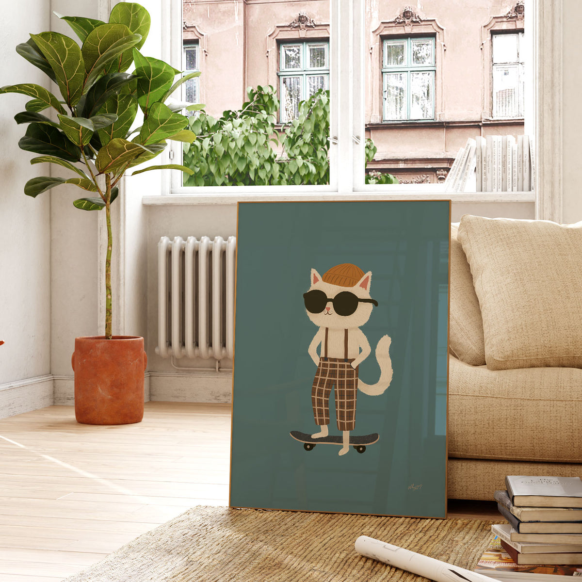 Skate Cat Green Poster