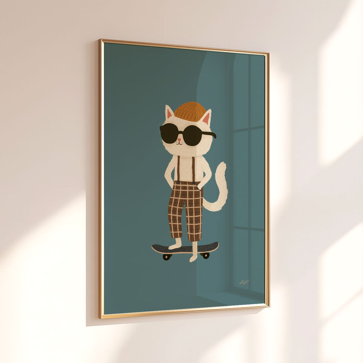 Skate Cat Green Poster