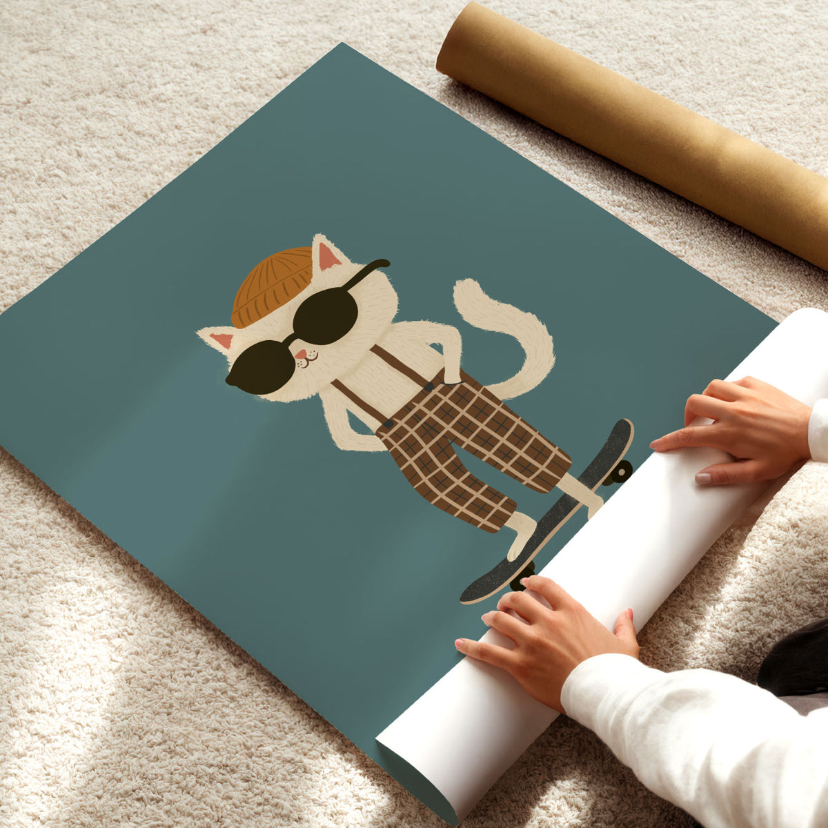 Skate Cat Green Poster