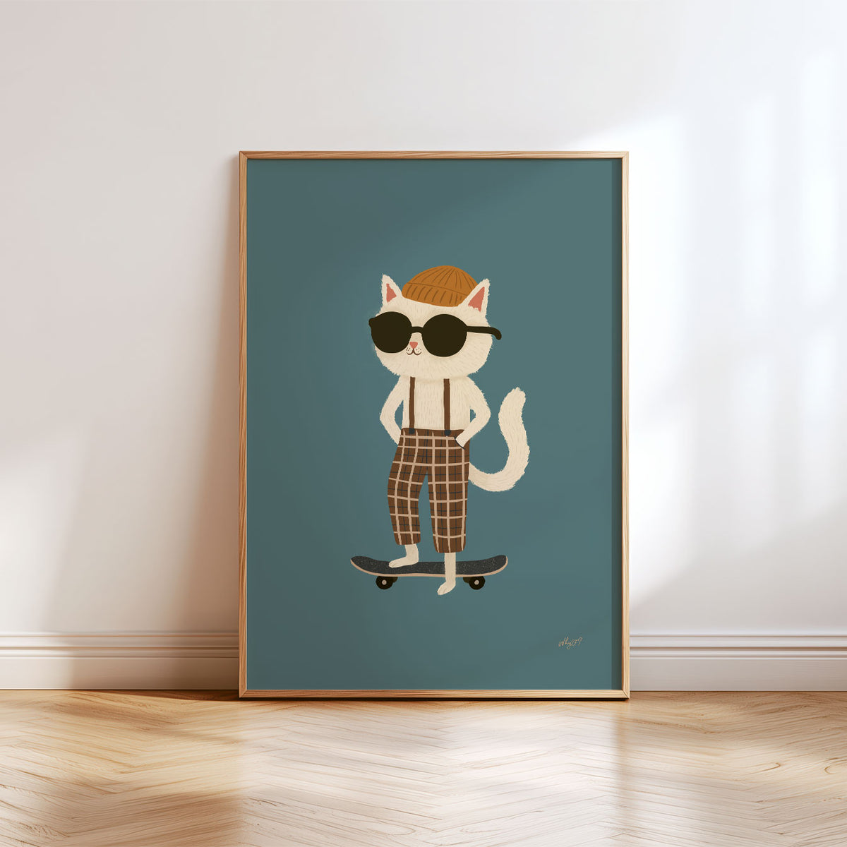 Skate Cat Green Poster