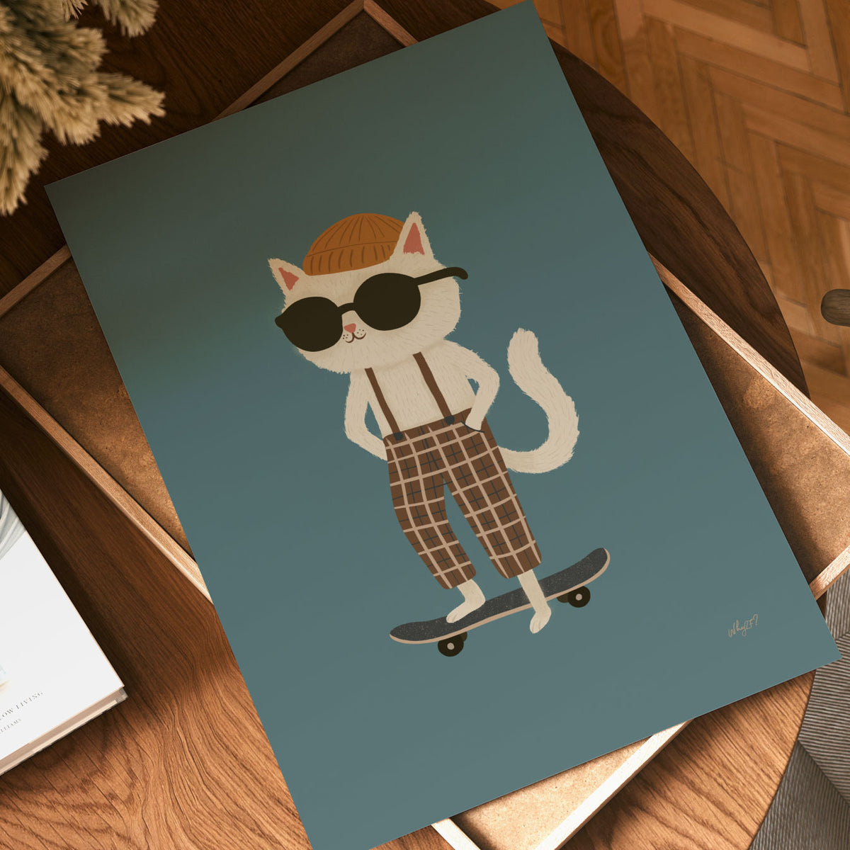 Skate Cat Green Poster