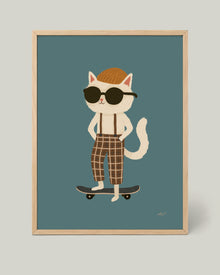 Skater-Katze Grün Poster