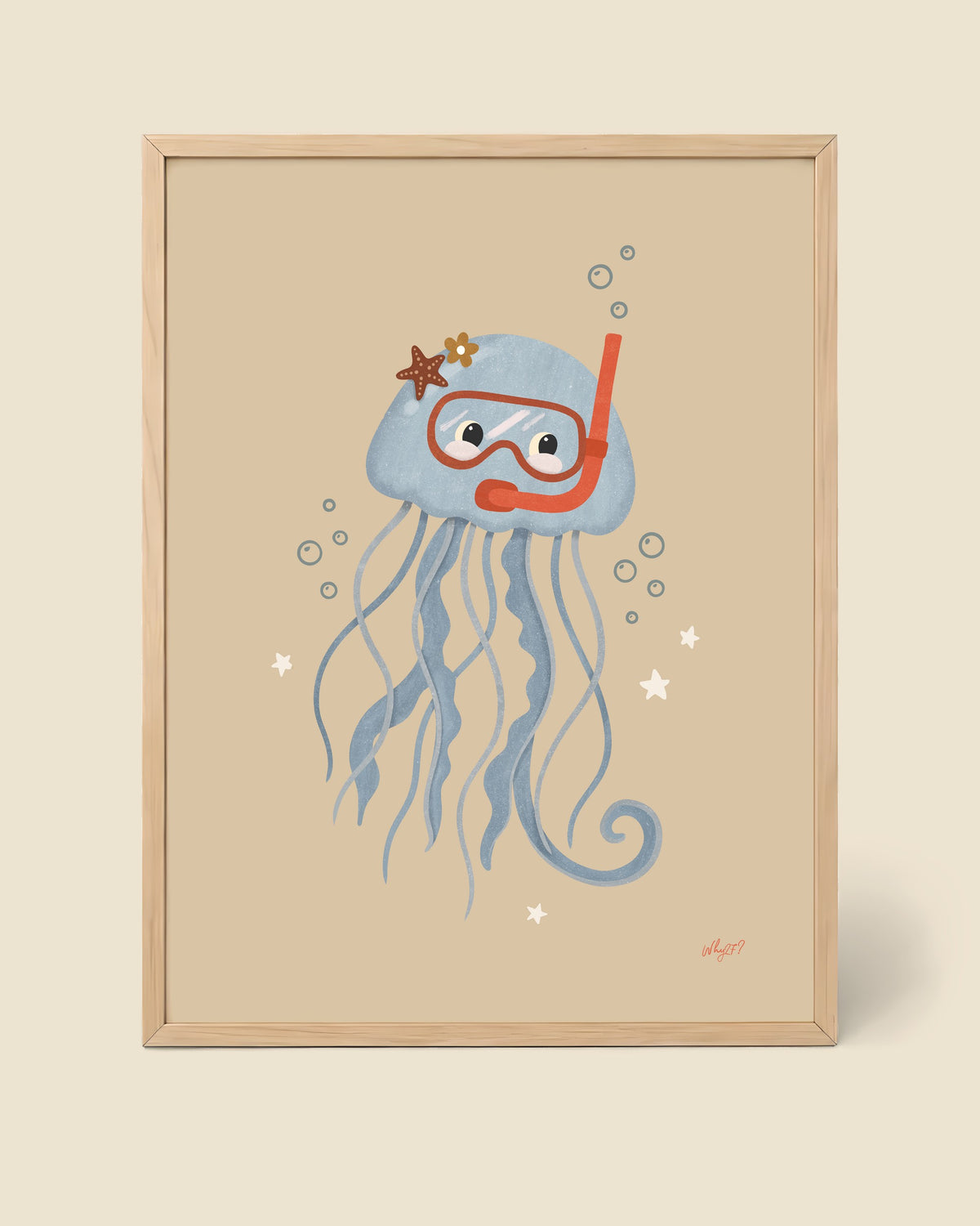Snorkel Jelly Poster framed in a natural wood frame
