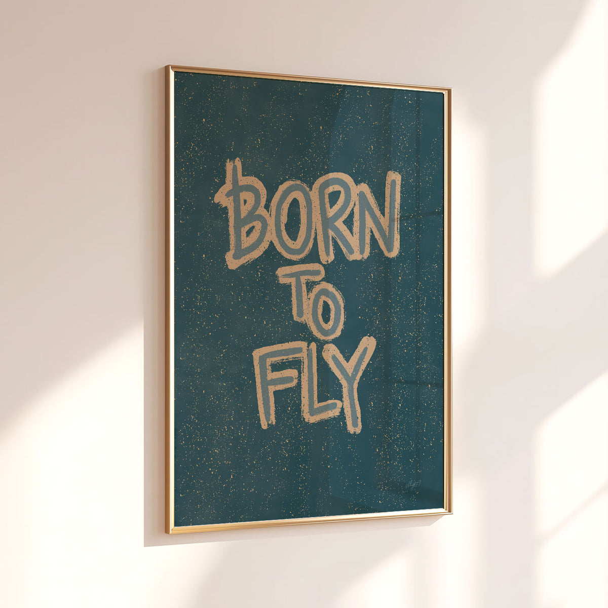 Born to Fly motivational print for a kids bedroom or playroom with bold hand-drawn lettering.