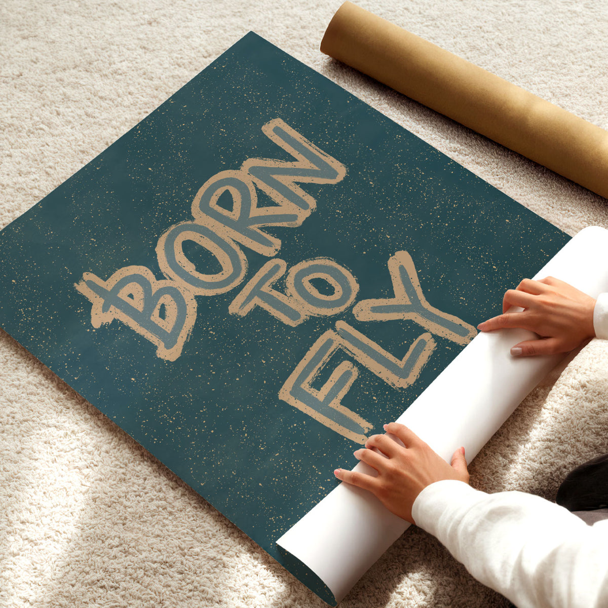 Positive quote poster for kids featuring a simple Born to Fly message in playful retro lettering.