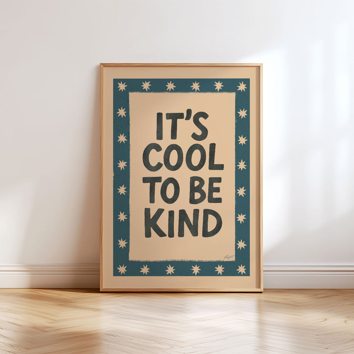 Kindness wall art for kids featuring the words It’s Cool to Be Kind in bold hand-drawn typography.