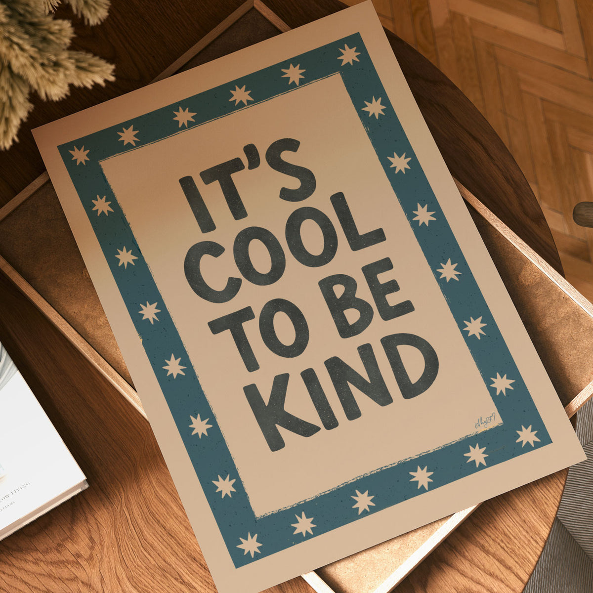 It’s Cool to Be Kind wall art celebrating kindness and empathy with bold retro lettering.