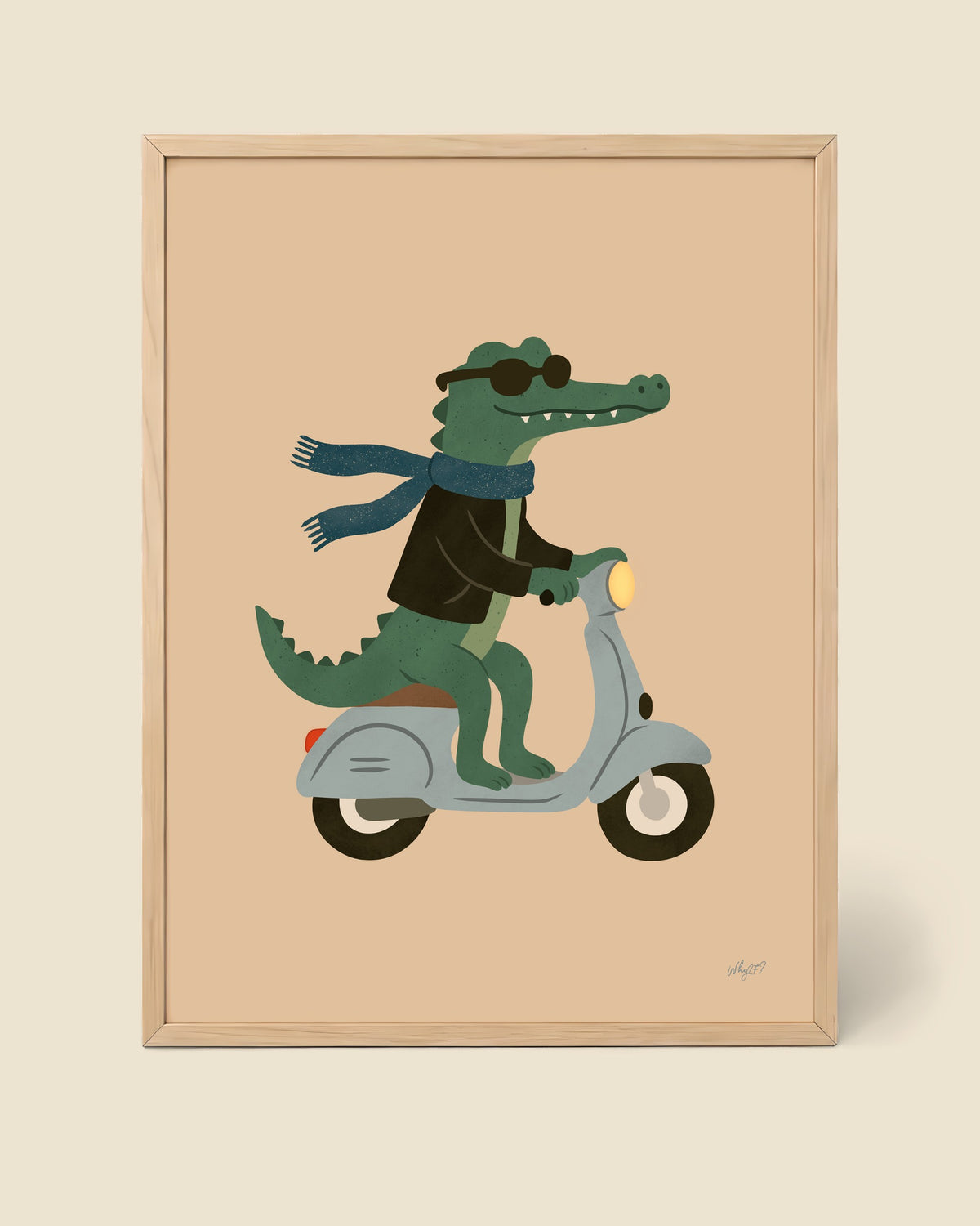 Cool Croc Cruiser Poster framed in a natural wood frame