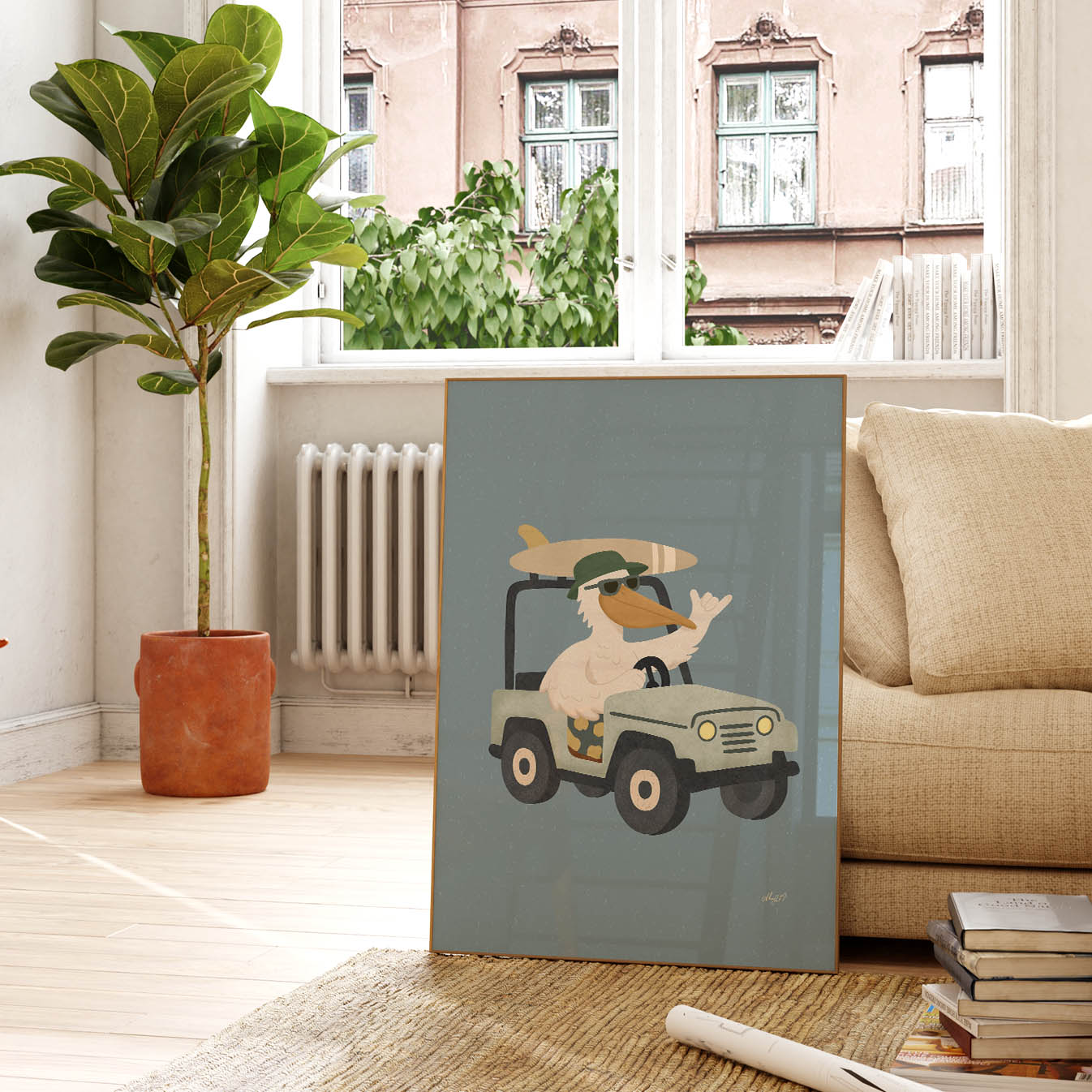 Beach Cruiser Pelican Poster