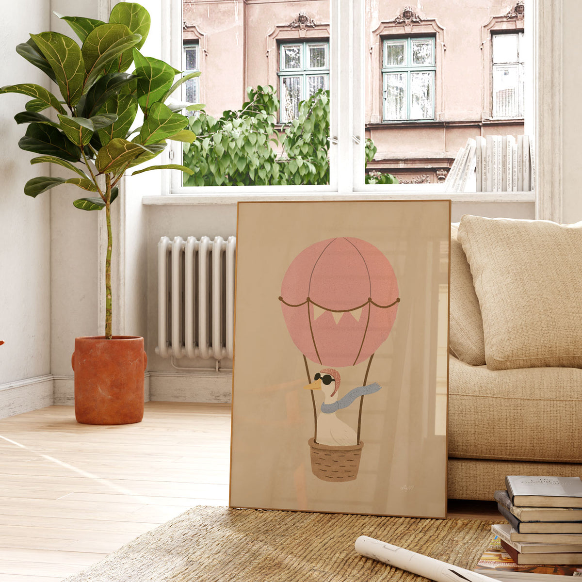 Cat Balloon Cream Poster