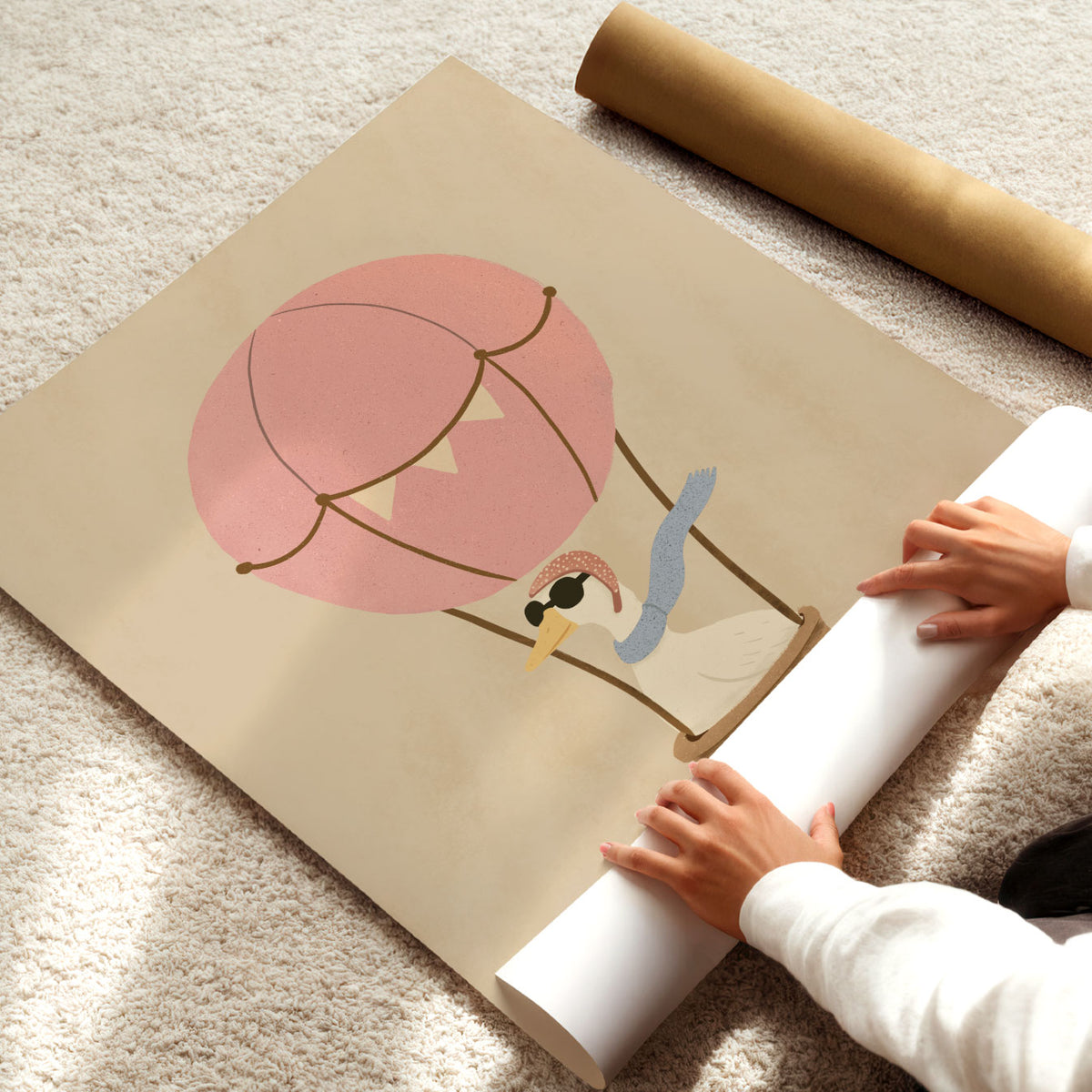 Cat Balloon Cream Poster