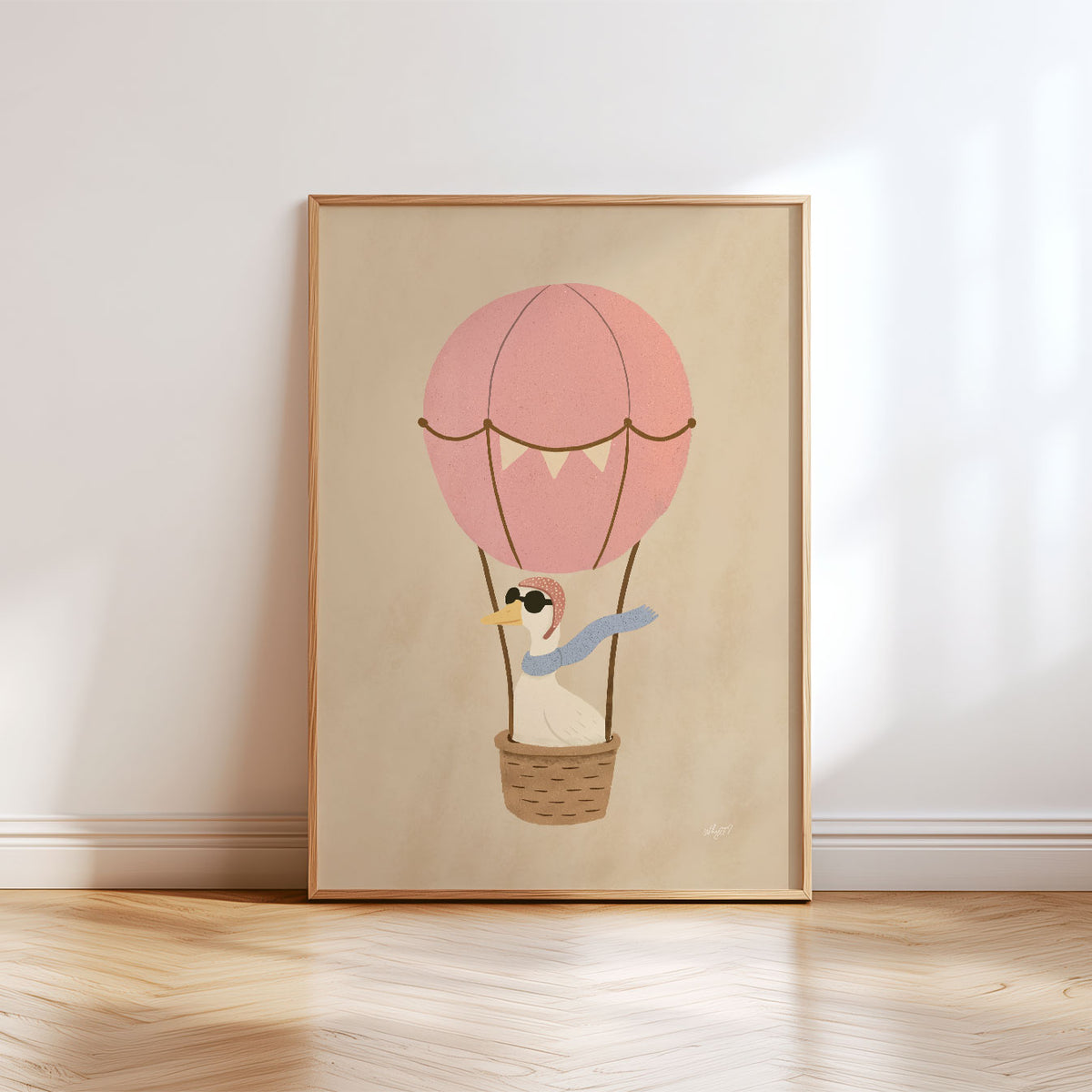 Cat Balloon Cream Poster