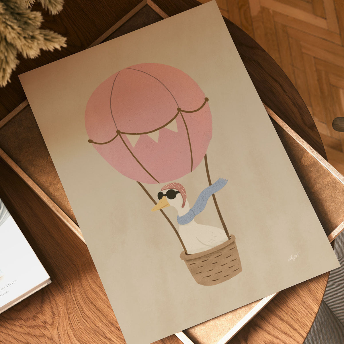 Cat Balloon Cream Poster
