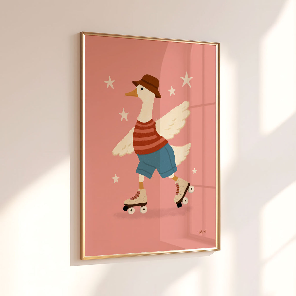 Roller Skating Cat Cream Poster