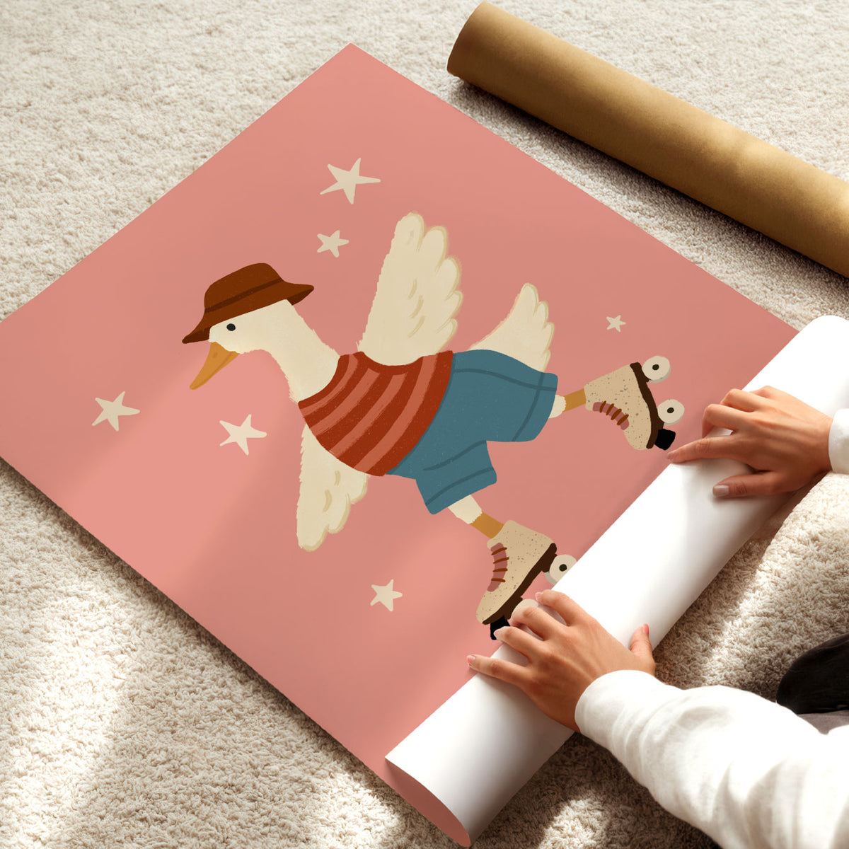 Roller Skating Cat Cream Poster