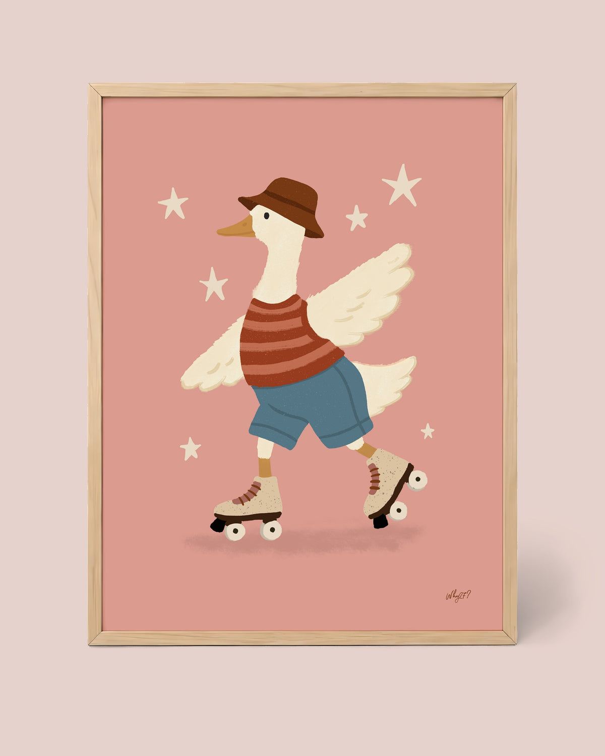 Roller Goose Poster framed in a natural wood frame