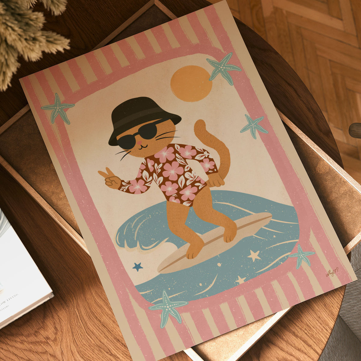 Surfer Kitty Cream Poster