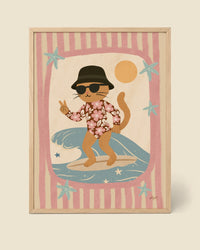 Póster Gatito Surfista en Crema