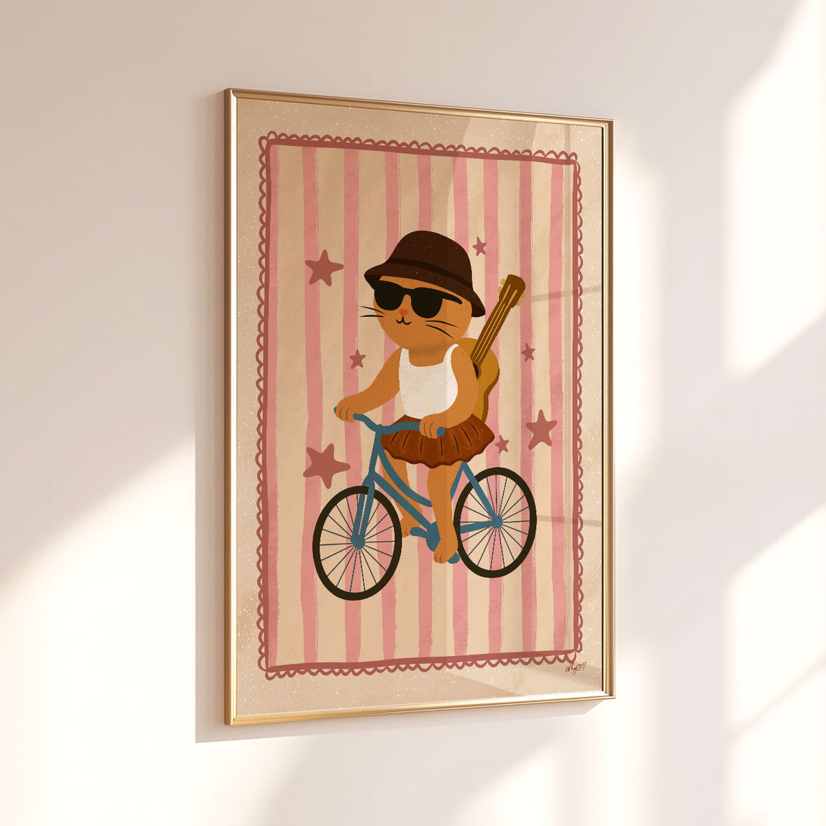 Kitty On A Bike Cream Poster