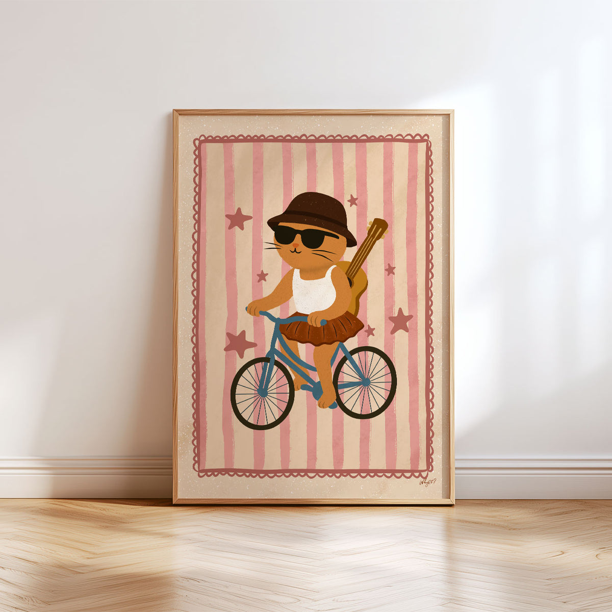 Kitty On A Bike Cream Poster