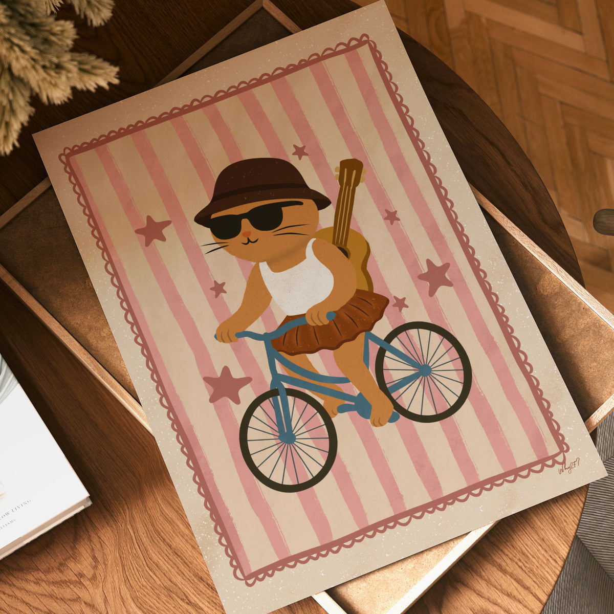 Kitty On A Bike Cream Poster