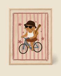 Poster Katze auf dem Fahrrad Creme