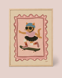 Skater-Katze Poster in Creme