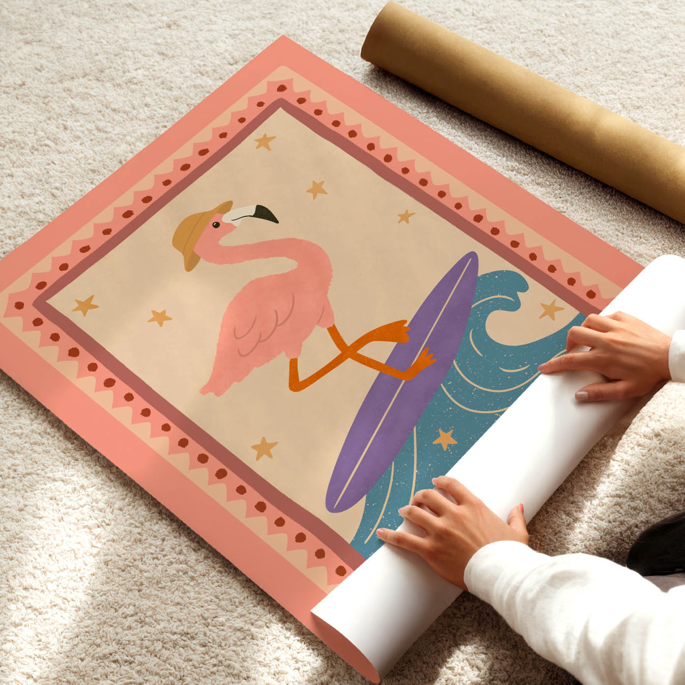 Flamingo Surf Poster
