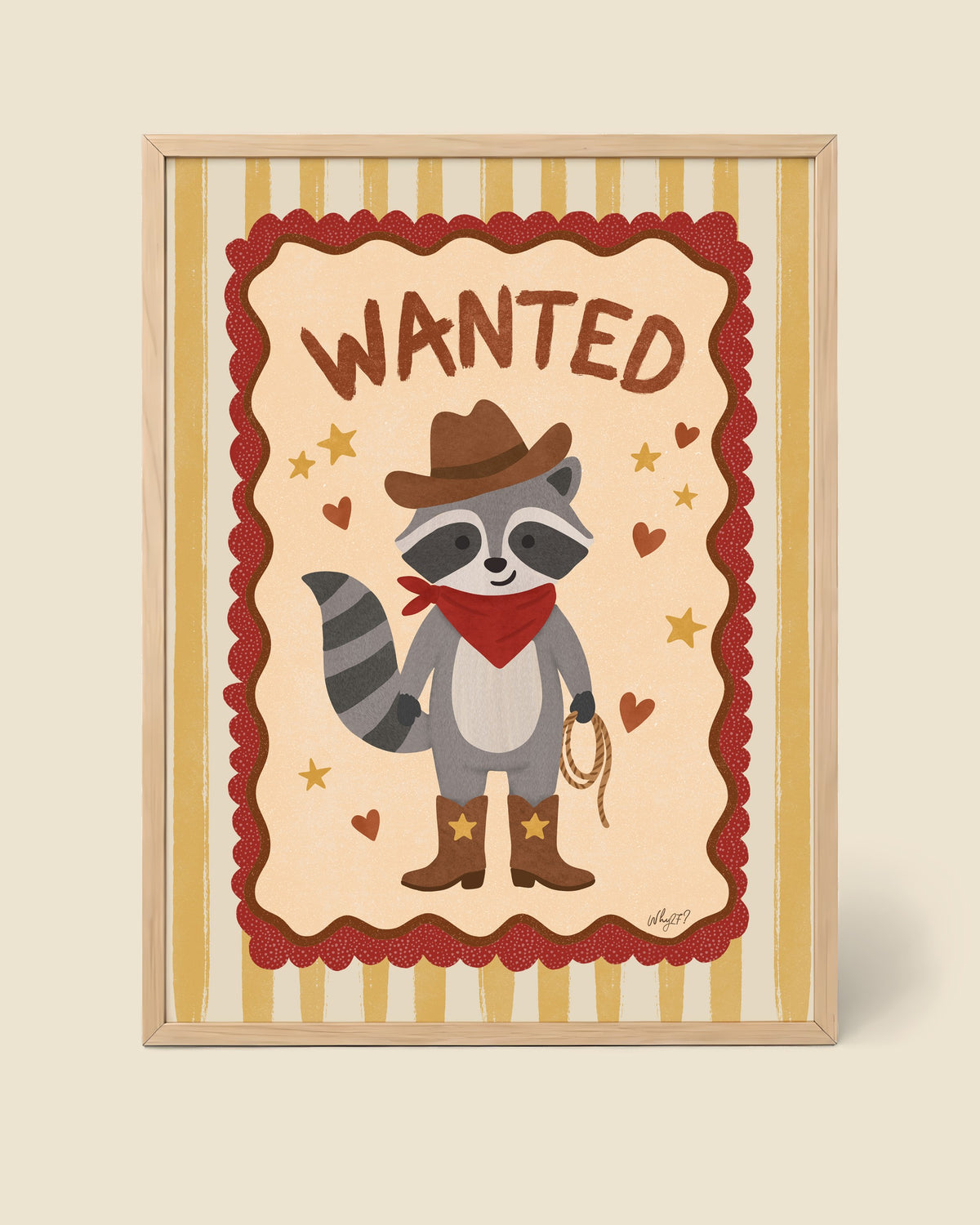 Wanted Poster framed in a natural wood frame