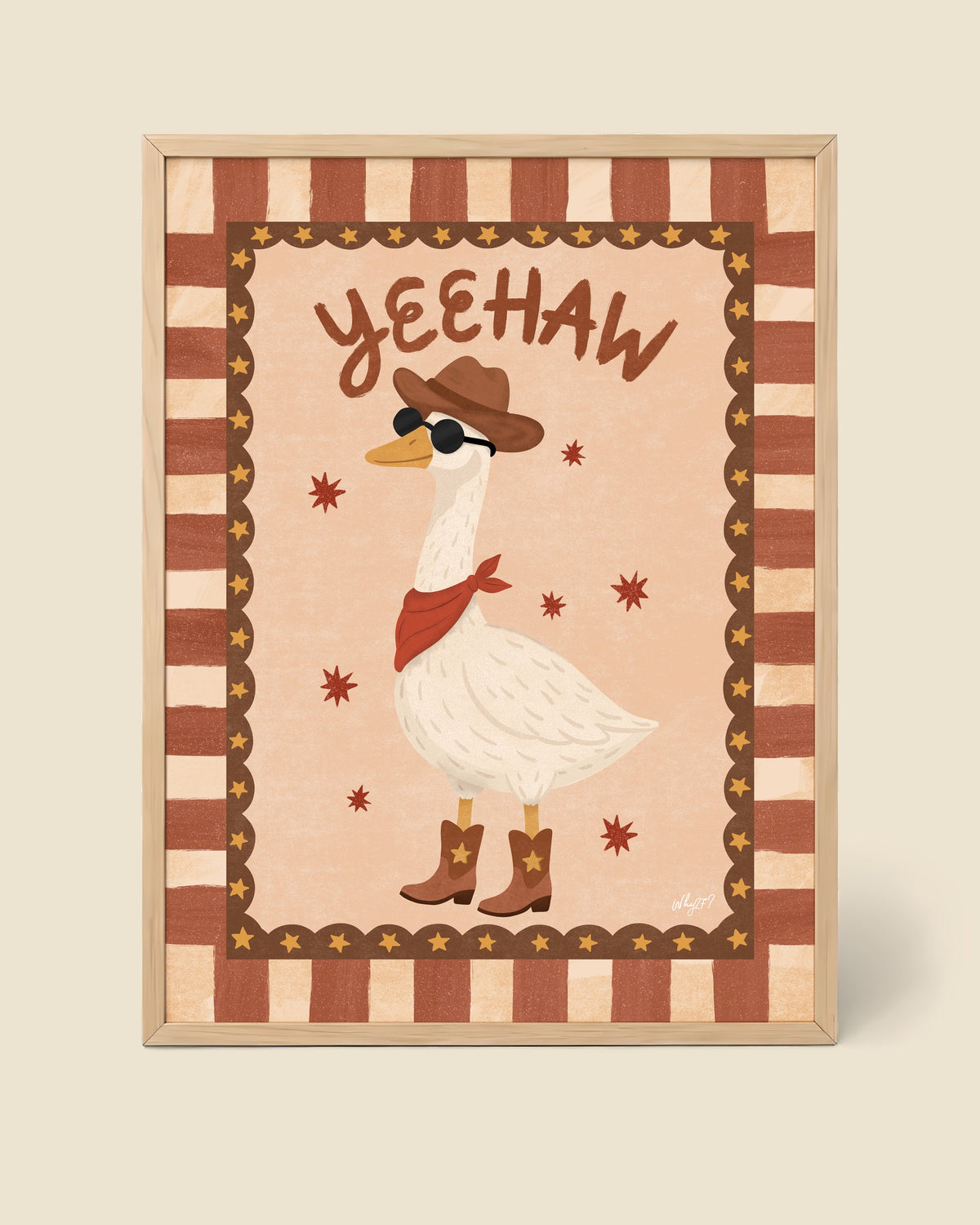 Yeehaw Poster framed in a natural wood frame